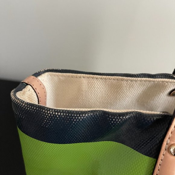 Kate Spade Tote with Straw Bottom, Navy, Green, White - HARD TO FIND - Picture 5 of 7